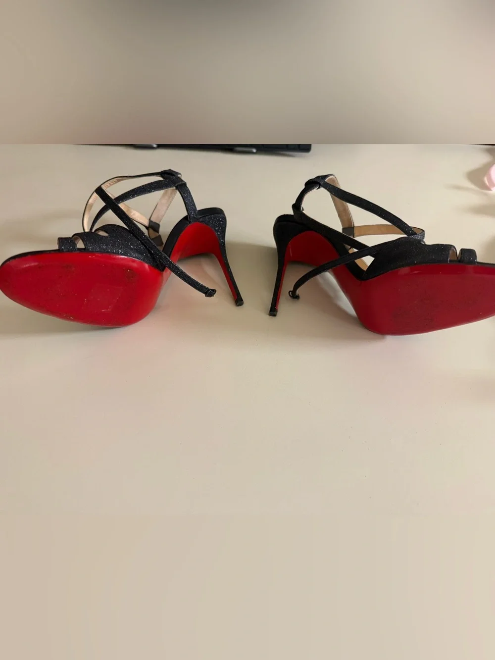 Authentic Christian Louboutin Glitter Audrey Sandals 38 1/2 Black